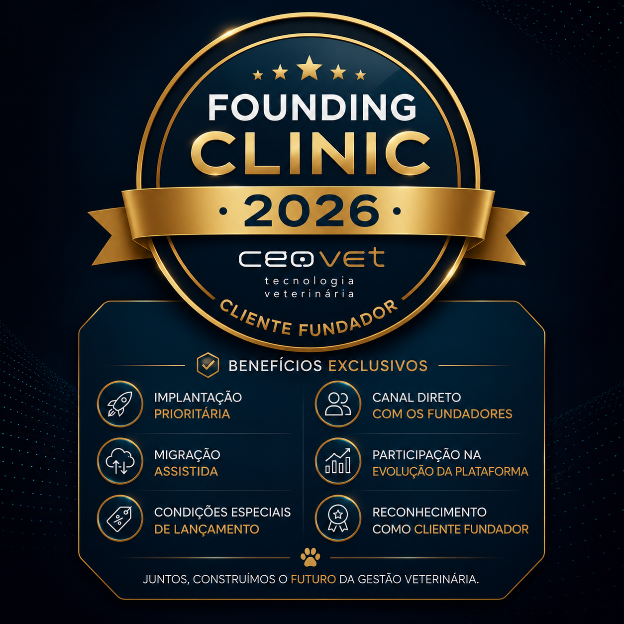 Selo Founding Clinic CEOVET 2026 com benefícios exclusivos